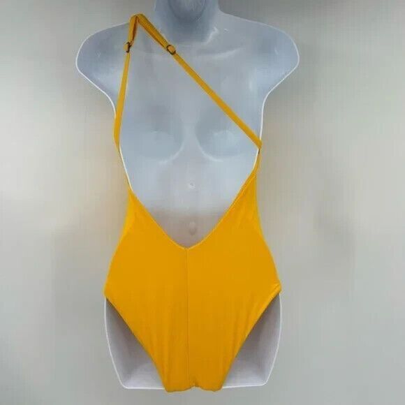 SOLUNA RUCHED Sheer Delight ONE SHOULDER One-Piece SWIMSUIT yellow gold size M - Picture 5 of 12